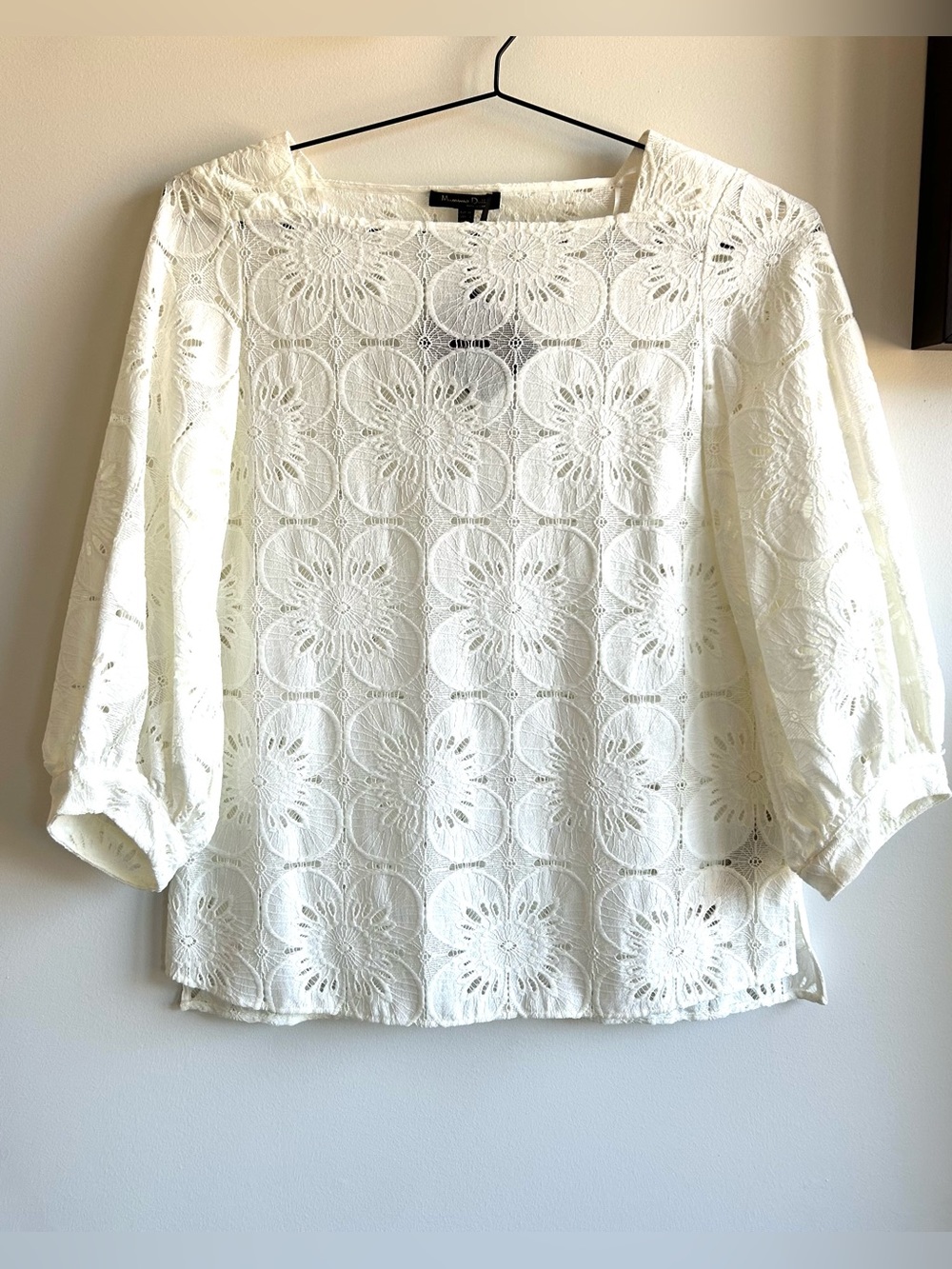 Massimo Dutti White Floral Crochet Lace Blouse